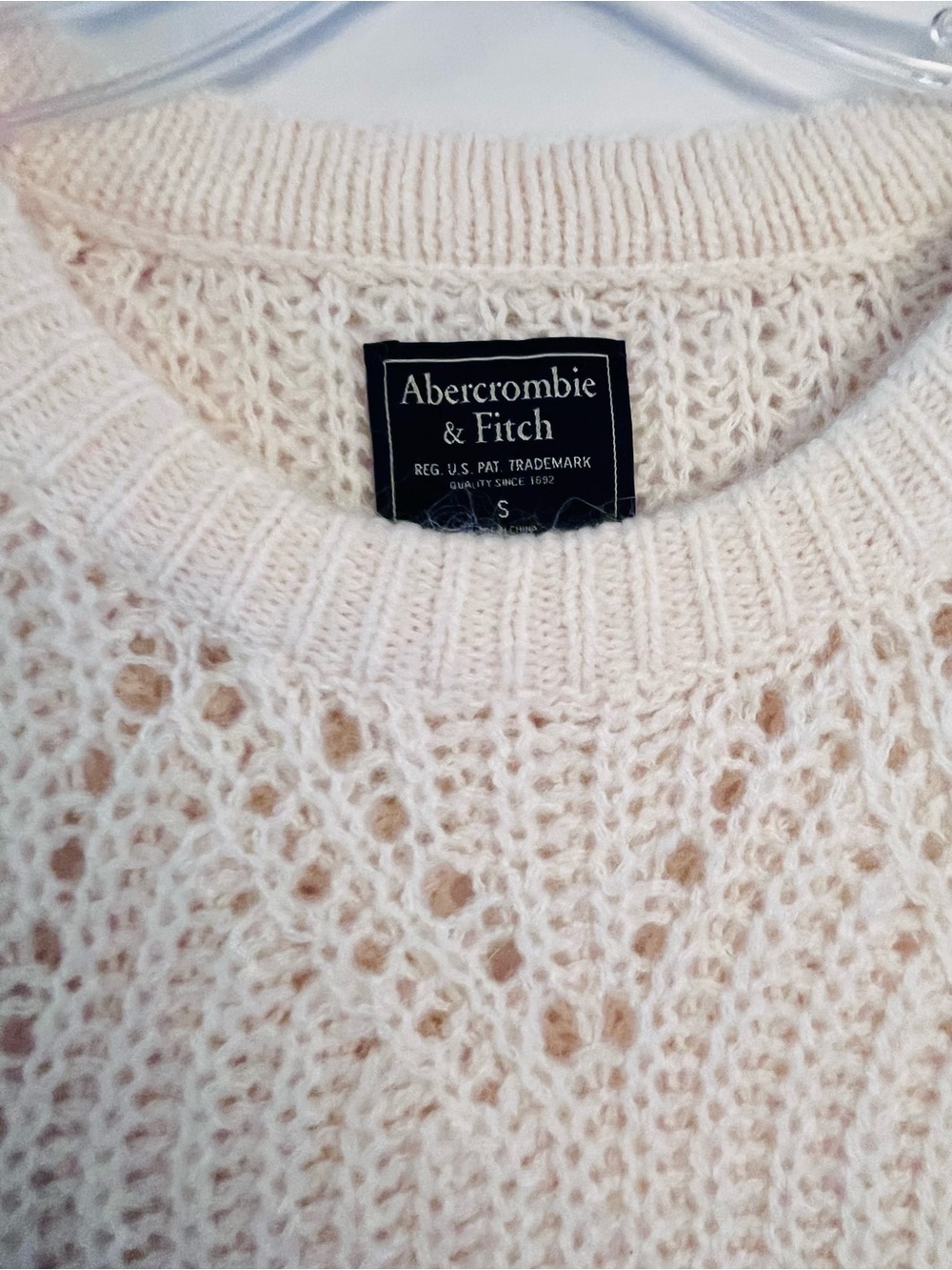 Abercrombie & Fitch Cream Pointelle Open Knit Sweater S Boho Coquette - Picture 4 of 9